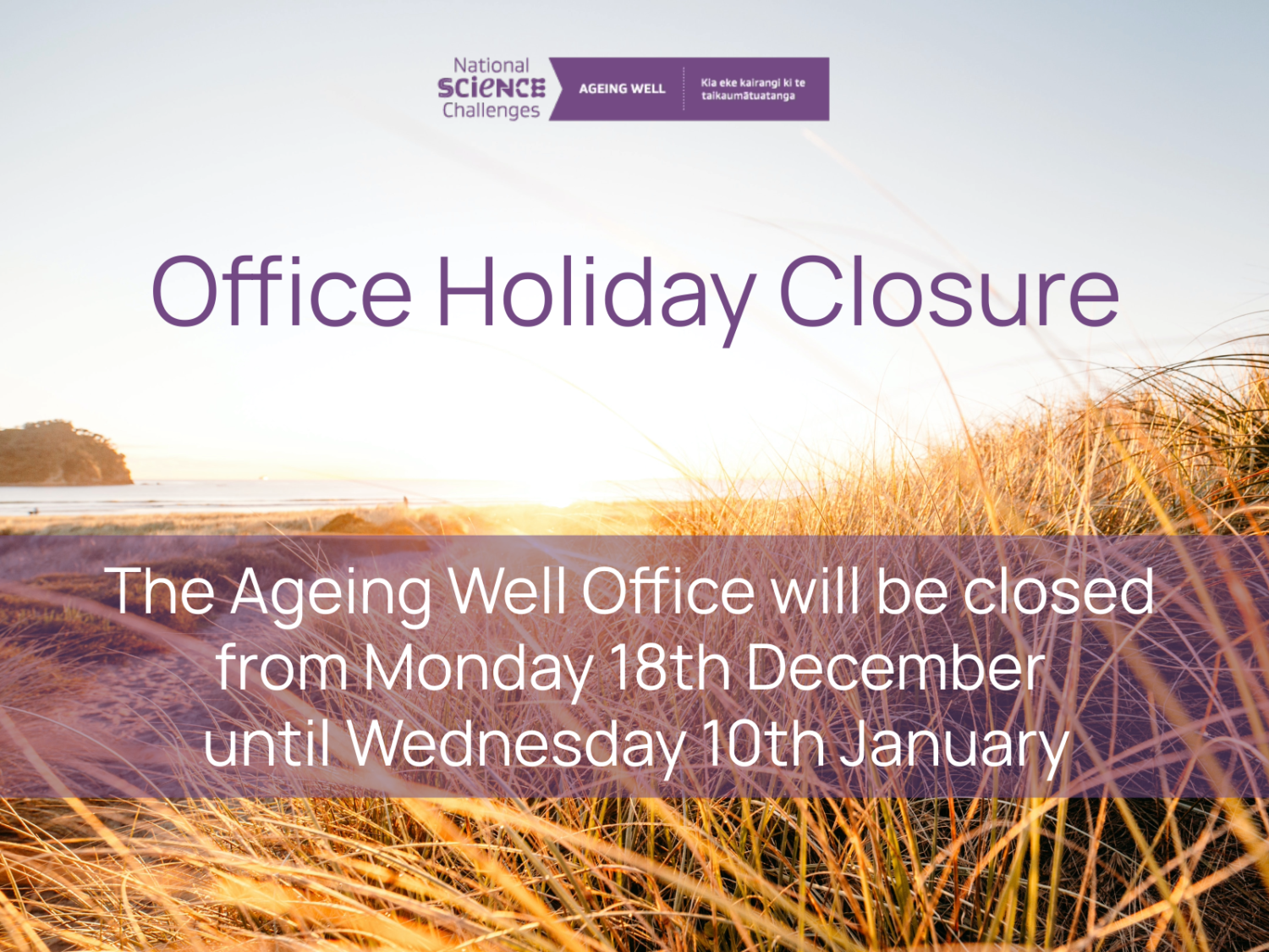 Ageing Well Holiday Office Hours 2023/24